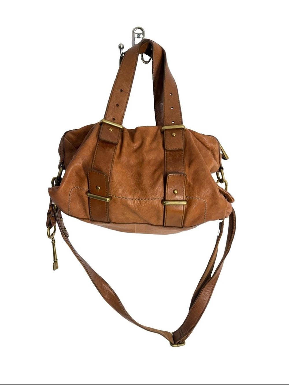 Fossil Mason Brown Leather Small Satchel Shoulder Crossbody Handbag